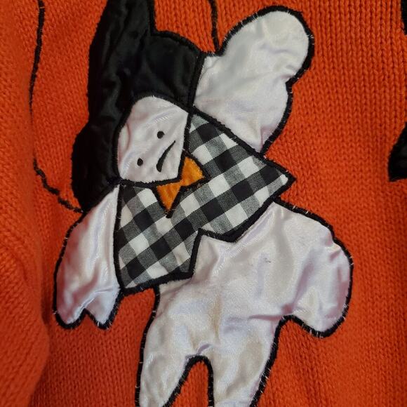 Vintage 80s Orange Halloween Maximalist Beaded Embroidered Sweater Ghost Witch - Picture 7 of 16